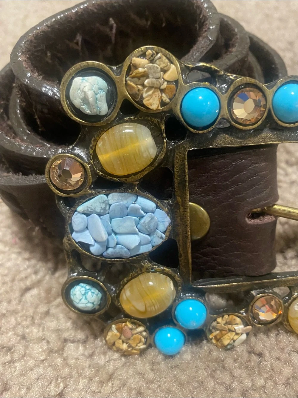 Leatherrock western turquoise stone statement brown leather belt 32